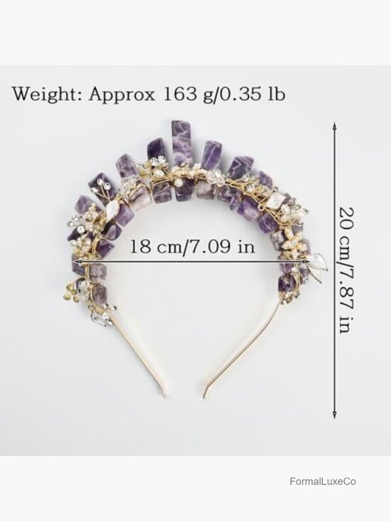 Raw Crystal Amethyst Headband with Pearl Flower Bridal Tiara Crown Headpiece main image 7